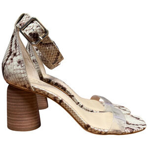 VINCE CAMUTO Mejorla Women 6.5 Leather Sandal Brown Cream SnakeSkin Amazing Heel